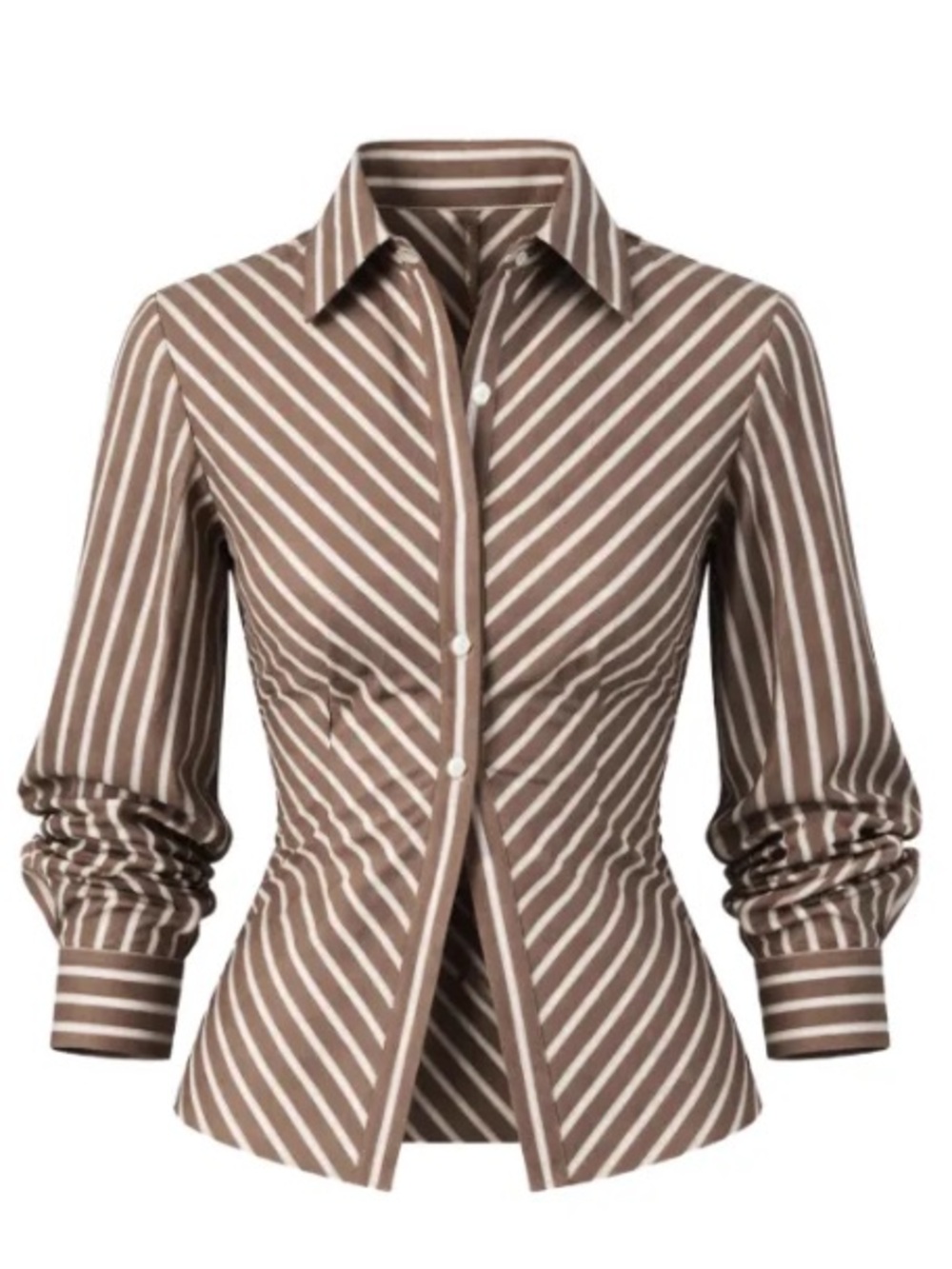 Hevron Drexel Shirt NWOT Women's Button-Down Blouse in Brown White Diagonal